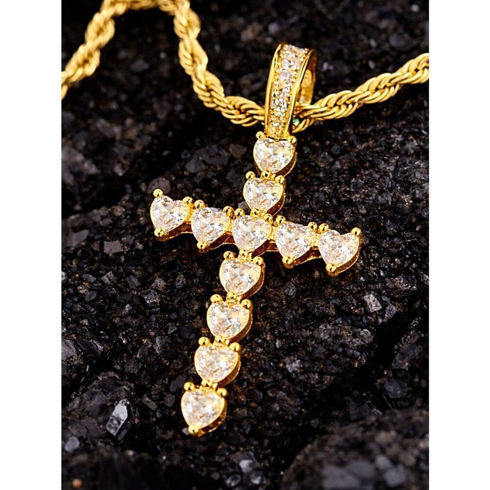Gold Heart Diamond Cross Necklace